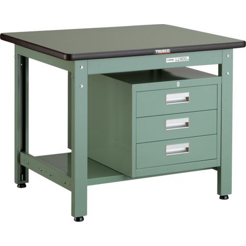 ■TRUSCO 中荷重作業台(800kg)GW型 900X750XH740 3段引出付 グリーン色〔品番:GWR0975D3〕【4668898:0】[法人・事業所限定][直送元][店頭受取不可]