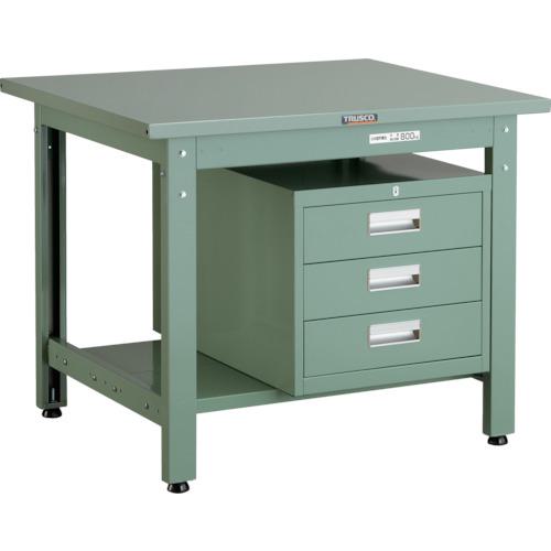 ■TRUSCO 中荷重作業台(800kg)GW型 900X750XH740 3段引出付 グリーン色〔品番:GWS0975D3〕【4669096:0】[法人・事業所限定][直送元][店頭受取不可]