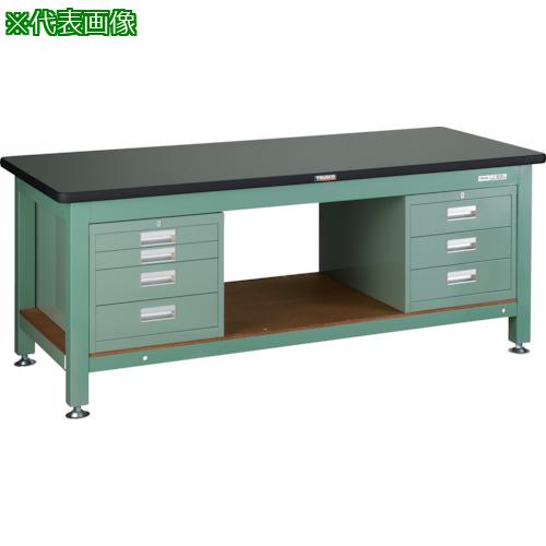 ■TRUSCO 重荷重作業台(3000kg)TW型 1800X900XH740 3段・4段引出付 グリーン色〔品番:RTW1809D3D4〕【4672674:0】[法人・事業所限定][直送元][店頭受取不可]