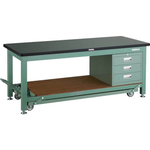 ■TRUSCO 重荷重作業台移動式(3000kg)TWC型 1800X750XH740 3段引出付 グリーン色〔品番:RTWC1800D3〕【4672721:0】[法人・事業所限定][直送元][店頭受取不可]