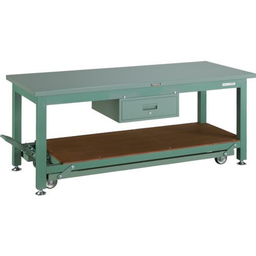 ■TRUSCO 重荷重作業台移動式(3000kg)TWC型 1800X750XH740 1段引出付 グリーン色〔品番:STWC1800F1〕【4673166:0】[法人・事業所限定][直送元][店頭受取不可]