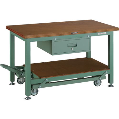 ■TRUSCO 重荷重作業台移動式(3000kg)TWC型 1200X750XH740 1段引出付 グリーン色〔品番:TWC1200F1〕【4673387:0】[送料別途見積り][法人・事業所限定][直送][店頭受取不可]
