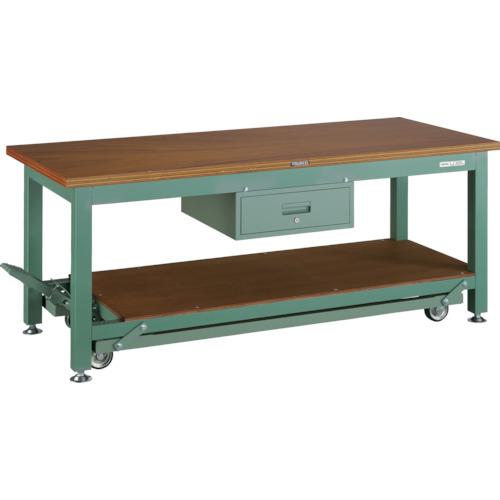 ■TRUSCO 重荷重作業台移動式(3000kg)TWC型 1800X750XH740 1段引出付 グリーン色〔品番:TWC1800F1〕【4673425:0】[法人・事業所限定][直送元][店頭受取不可]｜ホームセンターバロー　店