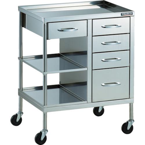 ■TRUSCO SUS304製引出付ワゴン 600X450 両引き引出5段〔品番:SUD645D〕【4676033:0】[送料別途見積り][法人・事業所限定][直送][店頭受取不可]