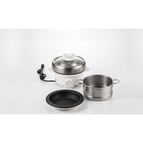 ■グリーンクロス プチ・プレジール 電気ミニグリル鍋 スチーマー付(ホワイト)〔品番:6300034809〕【4735325:0】[送料別途見積り][法人・事業所限定][外直送][店頭受取不可]