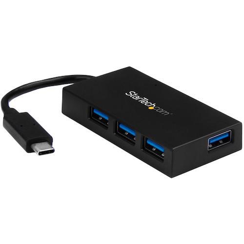 ■StarTech USBハブ/USB 3.0/USB-C - 4x USB-A/ACアダプター付属/ブラック〔品番:HB30C4AFS〕【4892501:0】[法人・事業所限定][外直送元][店頭受取不可]