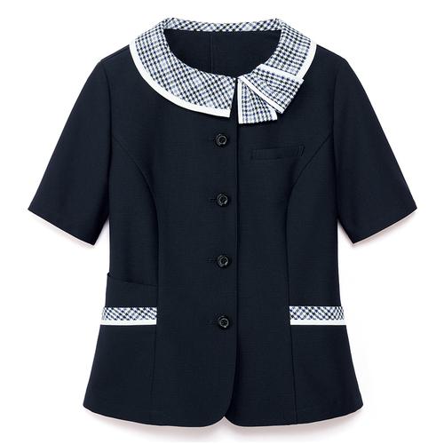 ■GROW 事務服 オーバーブラウス 半袖 レディース 制服 ネイビー 17〔品番:GOBL2203K317〕【5206688:0】[送料別途見積り][掲外取寄][店頭受取不可]