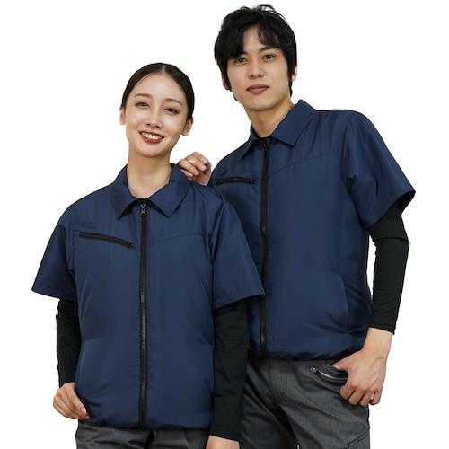 ■岡潮 空調半袖ブルゾン(ウェアのみ) 20301 ネイビー4L〔品番:203014L〕【5358924:0】[送料別途見積り][掲外取寄][店頭受取不可]