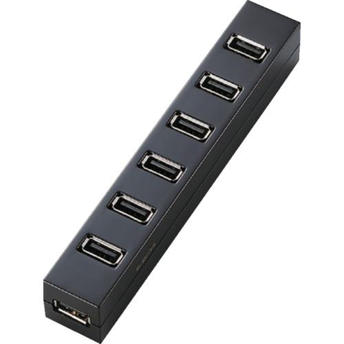 ■ELECOM マグネット付セルフ&バス対応7ポートUSB2.0ハブ(ブラック)〔品番:U2HZ7SBK〕【5412129:0】[店頭受取不可]