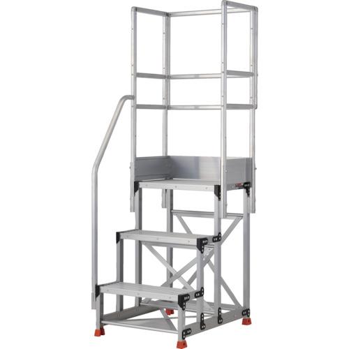 ■TRUSCO アルミ製作業用踏台 3段 高さ0.9m 天板寸法600×400 段高300mm 階段片手すり天場三方付き〔品番:TSF369TKS300〕【5515684:0】[店頭受取不可]