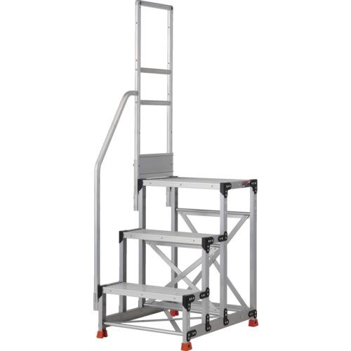 ■TRUSCO アルミ製作業用踏台 グレーチングタイプ 3段 高さ0.9m 天板寸法600×400 段高300mm 階段片手すり付き〔品番:TSFGR369TK300〕【5517233:0】[店頭受取不可]