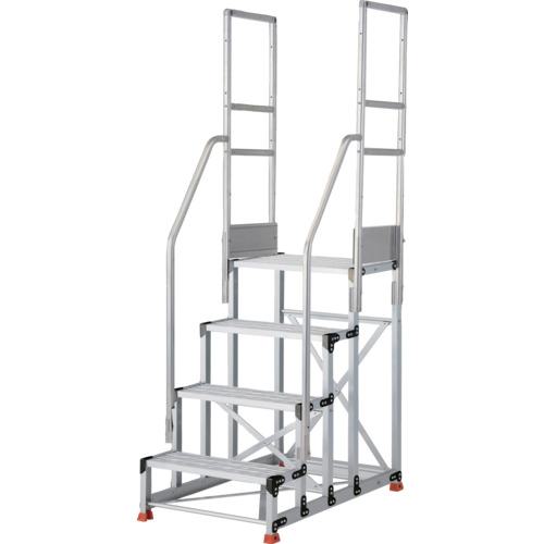 ■TRUSCO アルミ製作業用踏台 グレーチングタイプ 4段 高さ1.2m 天板寸法600&times;400 段高300mm 階段両手すり付き〔品番:TSFGR4612TR300〕【5517283:0】[送料別途見積り][店頭受取不可]｜ホームセンターバロー　店