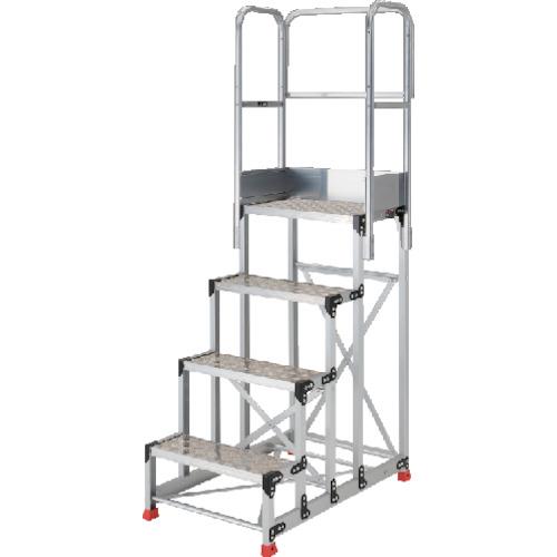 ■TRUSCO アルミ製作業用踏台 縞板タイプ 4段 高さ1.0m 天板寸法600×400 段高250mm 天場三方手すり付き〔品番:TSFC4610TS250〕【5520123:0】[店頭受取不可]