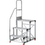 ■TRUSCO アルミ製作業用踏台 グレーチングタイプ 3段 高さ0.75m 天板寸法600×400 段高250mm 階段片手すり付き〔品番:TSFGR3675TK250〕【5520418:0】[店頭受取不可]