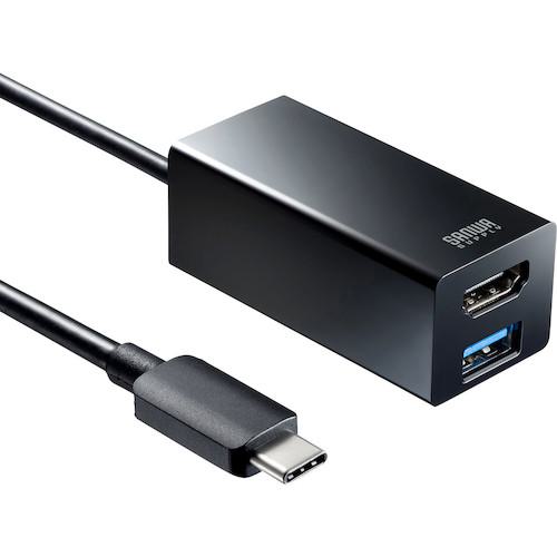 ■SANWA USB Type-C HDMI変換アダプタ(USBハブ付)〔品番:USB3TCH35BK〕【5725843:0】[送料別途見積り][掲外取寄][店頭受取不可]
