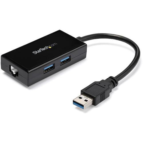 ■StarTech LANアダプター/USB-A/1x RJ45/ギガビットイーサネット/2x USB-Aポート/ブラック〔品番:USB31000S2H〕【5746870:0】[法人・事業所限定][直送元][店頭受取不可]