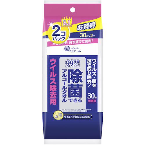■エリエール ウェットティッシュ 除菌できるアルコールタオル ウイルス除去用 携帯用 30枚×2P〔品番:21000489〕【5800266:0】[送料別途見積り][掲外取寄][店頭受取不可]