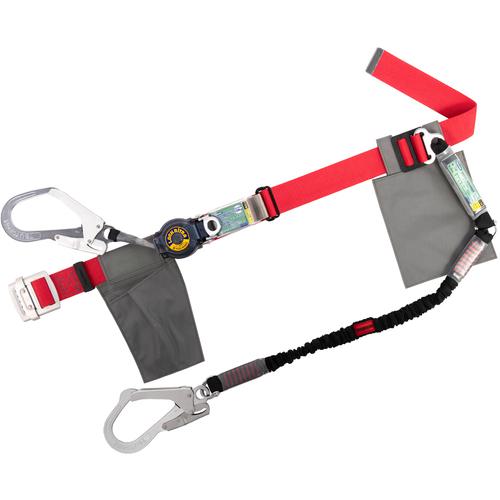 ■TSUYORON 胴ベルト型墜落制止用器具(巻取タイプ)ランヤード2丁掛け仕様 ロック機構付きロックリトラ+伸縮式ノビロン(BK)赤 Lサイズ 幅50MM&times;長さ1400MM〔品番:TB2LRL593NV5931RBKL〕【5801574:0】[送料別途見積り][法人・事業所限定][掲外取寄][店頭受取不可]｜ホームセンターバロー　店