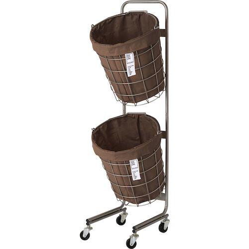 ■グリーンクロス ランドリーバスケット キャスター付き 2段 ラウンド 25L×2 ブラウン〔品番:6300046483〕【5957504:0】[送料別途見積り][法人・事業所限定][外直送][店頭受取不可]