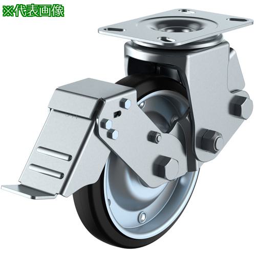 ■ユーエイ プレート式 自在 キャスター 耐摩耗ゴム 車輪径200mm ストッパー付き SKYタイプ SKY-2S-S型 取付寸法120×120(105×105)〔品番:SKY2S200WFSARB2〕【6183462:0】[送料別途見積り][掲外取寄][店頭受取不可]