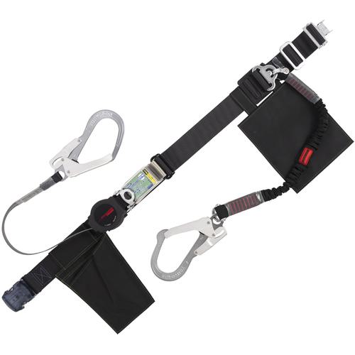 ■TSUYORON 胴ベルト型墜落制止用器具(巻取タイプ)補助ロープ2丁掛け仕様 ロック機構付きワンハンドリトラ+伸縮式補助ロープ 黒 Mサイズ 幅50MM×長さ1200MM〔品番:TBORL2OT593NVBLKBKMJANBP〕【6274147:0】[送料別途見積り][法人・事業所限定][掲外取寄][店頭受取不可]