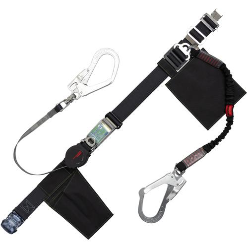 ■TSUYORON 胴ベルト型墜落制止用器具(巻取タイプ)補助ロープ2丁掛け仕様 ロック機構付きワンハンドリトラ+伸縮式補助ロープ 黒 Mサイズ 幅50MM×長さ1200MM〔品番:TBORL2OT593SVNVBLKBKMJANBX〕【6274156:0】[送料別途見積り][法人・事業所限定][掲外取寄][店頭受取不可]