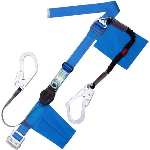 ■TSUYORON 胴ベルト型墜落制止用器具(巻取タイプ)補助ロープ2丁掛け仕様 ロック機構付きワン・ハンド+伸縮式補助ロープ 青 幅50MM&times;長さ1600MM 130KG対応型〔品番:TBORL2593NVBL4BKLL130KGJANBP〕【6275720:0】[送料別途見積り][法人・事業所限定][掲外取寄][店頭受取不可]｜ホームセンターバロー　店