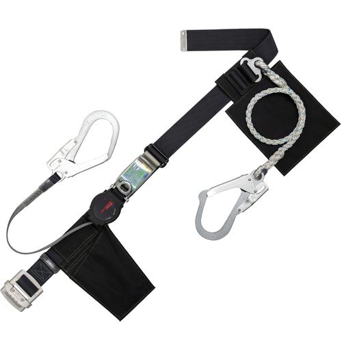 ■TSUYORON 胴ベルト型墜落制止用器具(巻取タイプ)補助ロープ2丁掛け仕様 ロック機構付きワンハンドリトラ+ロープ式補助ロープ 黒 Mサイズ 幅50MM×長さ1200MM〔品番:TBORL2593SBLKMJANBP〕【6291398:0】[送料別途見積り][法人・事業所限定][掲外取寄][店頭受取不可]