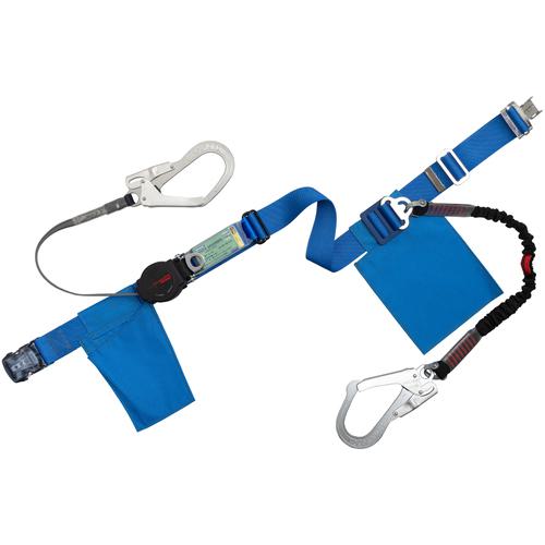 ■TSUYORON 胴ベルト型墜落制止用器具(巻取タイプ)補助ロープ2丁掛け仕様 ロック機構付きワンハンド+伸縮式補助ロープ 青 幅50MM×長さ1600MM 130KG対応型〔品番:TBORL2OT593NVBL4BKLL130KGJANBP〕【6293094:0】[送料別途見積り][法人・事業所限定][掲外取寄][店頭受取不可]
