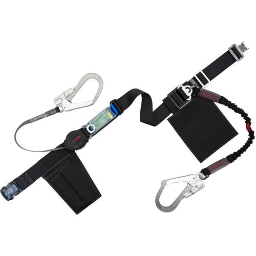 ■TSUYORON 胴ベルト型墜落制止用器具(巻取タイプ)補助ロープ2丁掛け仕様 ロック機構付きワンハンド+伸縮式補助ロープ 黒 幅50MM×長さ1600MM 130KG対応型〔品番:TBORL2OT593NVBLKBKLL130KGJANBP〕【6293096:0】[送料別途見積り][法人・事業所限定][掲外取寄][店頭受取不可]