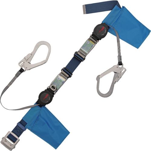 ■TSUYORON 胴ベルト型墜落制止用器具(巻取タイプ)ランヤード2丁掛け仕様 ロック機構付きワン・ハンドリトラ 紺 Lサイズ 幅50MM×長さ1400MM〔品番:TB2ORL593ORL5931BL2LBX〕【6562941:0】[送料別途見積り][法人・事業所限定][掲外取寄][店頭受取不可]