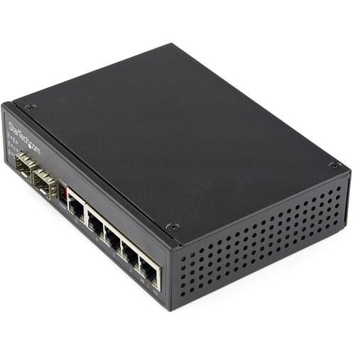 ■StarTech イーサネットスイッチ/産業用/30W PoE+給電/4ポートRJ45 + 2ポートSFPスロット/ギガビット対応〔品番:IES1G52UPDIN〕【6909398:0】[法人・事業所限定][直送元][店頭受取不可]