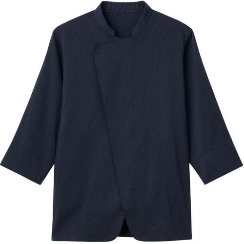 ■サンペックス シャツ ショップコート 七分袖 飲食店 ユニフォーム ネイビー L〔品番:LW0902K3L〕【6913744:0】[送料別途見積り][掲外取寄][店頭受取不可]