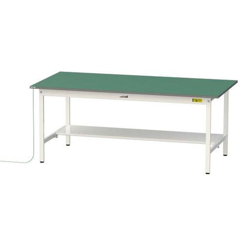 ■ヤマテック 軽量作業台 ワークテーブル150シリーズ 導電性ゴムマット貼りタイプ 固定式 半面棚板付 W1800&times;D900&times;H740mm 緑マット/シルキーホワイト〔品番:SUPE1890TWW〕【6961532:0】[法人・事業所限定][直送元][店頭受取不可]｜ホームセンターバロー　店