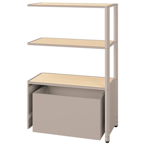 ■NAIKI シェルフラック(下段ボックス メレム MU型/天板:シルクウッド 本体:サテンアッシュトープ/W925×H1393〔品番:MU0914RUSSTS〕【6962780:0】[送料別途見積り][法人・事業所限定][掲外取寄][店頭受取不可]
