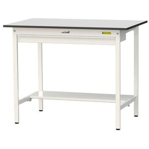 ■ヤマテック ワークテーブル150シリーズ 固定式 ワイド引出し付 半面棚板付 RoHS2指令対応塩ビシート天板 W1200×D750×H950mm〔品番:SURH1275WTGYW〕【6963174:0】[法人・事業所限定][直送元][店頭受取不可]