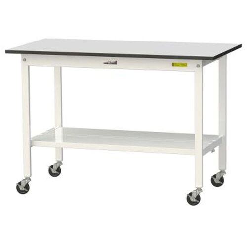 ■ヤマテック ワークテーブル150シリーズ 移動式 全面棚板付 RoHS2指令対応塩ビシート天板 W1200×D600×H828mm ライトグレー/シルキーホワイト〔品番:SURC1260TTGYW〕【6963243:0】[法人・事業所限定][直送元][店頭受取不可]