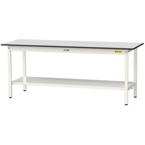 ■ヤマテック ワークテーブル150シリーズ 固定式 全面棚板付 RoHS2指令対応塩ビシート天板 W1800&times;D600&times;H740mm ライトグレー/シルキーホワイト〔品番:SUR1860TTGYW〕【6964771:0】[法人・事業所限定][直送元][店頭受取不可]｜ホームセンターバロー　店