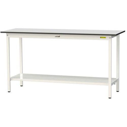 ■ヤマテック ワークテーブル150シリーズ 固定式 全面棚板付 RoHS2指令対応塩ビシート天板 W1800&times;D600&times;H950mm ライトグレー/シルキーホワイト〔品番:SURH1860TTGYW〕【6964867:0】[法人・事業所限定][直送元][店頭受取不可]｜ホームセンターバロー　店