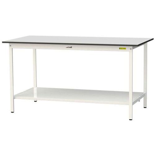 ■ヤマテック ワークテーブル150シリーズ 固定式 全面棚板付 RoHS2指令対応塩ビシート天板 W1800×D900×H950mm ライトグレー/シルキーホワイト〔品番:SURH1890TTGYW〕【6966390:0】[法人・事業所限定][直送元][店頭受取不可]