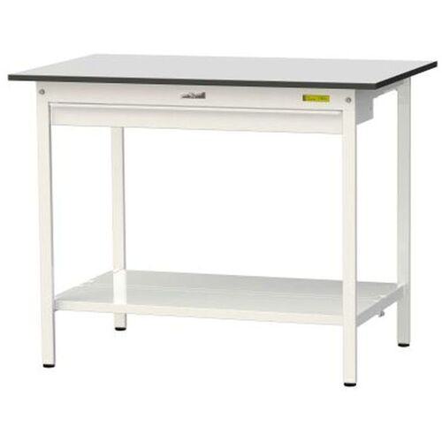 ■ヤマテック ワークテーブル150シリーズ 固定式 ワイド引出し付 全面棚板付 RoHS2指令対応塩ビシート天板 W1200×D750×H950mm〔品番:SURH1275WTTGYW〕【6966409:0】[法人・事業所限定][直送元][店頭受取不可]