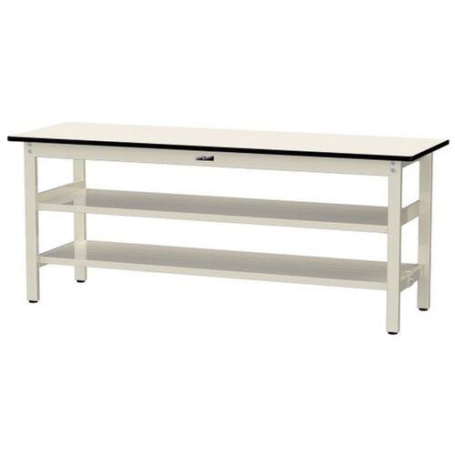 ■ヤマテック ワークテーブル500シリーズ 固定式 中間棚・全面棚板付 メラミン天板 W1800×D600×H740mm アイボリー/ヤマテックアイボリー〔品番:SJM1860TTS2II〕【6974402:0】[法人・事業所限定][外直送元][店頭受取不可]