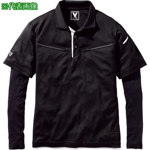 ■VILEA フェイクレイヤード半袖ポロシャツ M ブラック《3着入》〔品番:606M20〕【6986438×3:0】[送料別途見積り][掲外取寄][店頭受取不可]