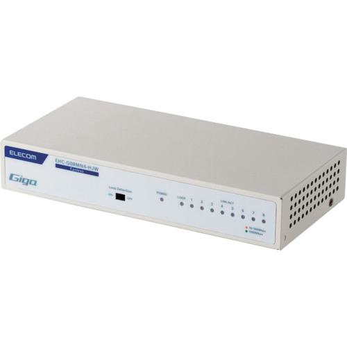 ■ELECOM Giga対応スイッチングHub 8ポート 金属筐体 磁石付 電源内蔵モデル ホワイト〔品番:EHCG08MN4HJW〕【6993774:0】[店頭受取不可]