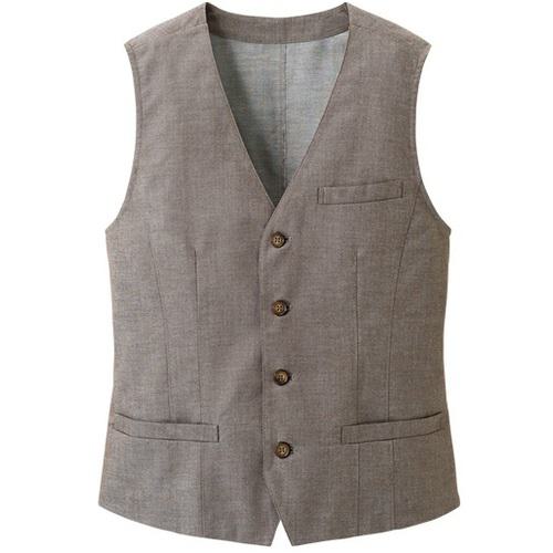 ■サンペックス ベスト メンズ 襟なし 飲食店 ユニフォーム 制服 ブラウン 3L〔品番:SVEM1302C33L〕【6994113:0】[送料別途見積り][掲外取寄][店頭受取不可]