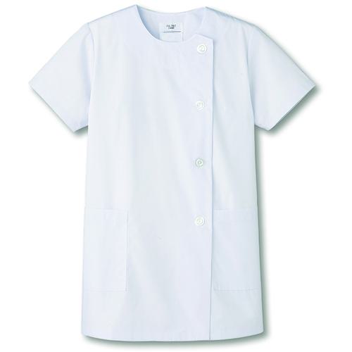 ■サンペックス 調理衣 レディース 半袖 衿なし 白衣 厨房 飲食店 ユニフォーム ホワイト LL〔品番:FA787LL〕【6994121:0】[送料別途見積り][掲外取寄][店頭受取不可]