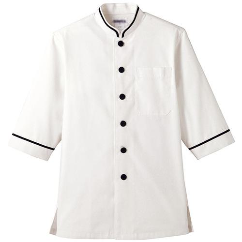 ■サンペックス 七分袖ショップコート ホワイト*ブラック M〔品番:D1127M〕【7000437:0】[送料別途見積り][掲外取寄][店頭受取不可]