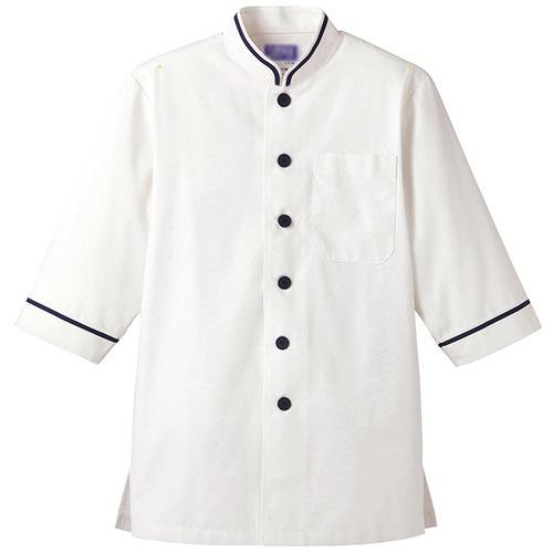 ■サンペックス 七分袖ショップコート ホワイト*ネイビー 4L〔品番:D11284L〕【7001999:0】[送料別途見積り][掲外取寄][店頭受取不可]
