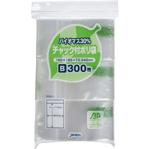 ■ジャパックス B30B-4 チャック付ポリ袋 300枚 バイオマス30%《50冊入》〔品番:B30B4〕【7024349×50:0】[送料別途見積り][掲外取寄][店頭受取不可]