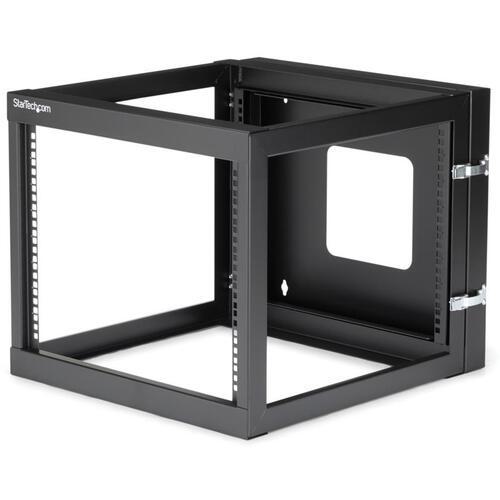 ■StarTech サーバーラック/オープンフレーム/壁掛け型/19インチ/8U/4ポスト/奥行50.2cm/耐荷重63kg/ヒンジ機構〔品番:RK819WALLOH〕【7086577:0】[法人・事業所限定][直送元][店頭受取不可]｜ホームセンターバロー　店
